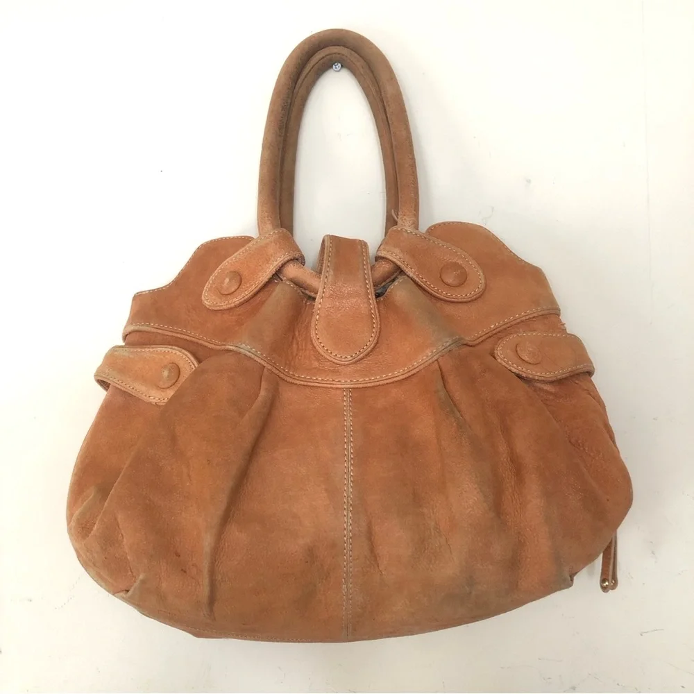 BOTKIER Camel Tan Metallic Suede Leather Crescent Hobo Boho Handbag Bag Purse